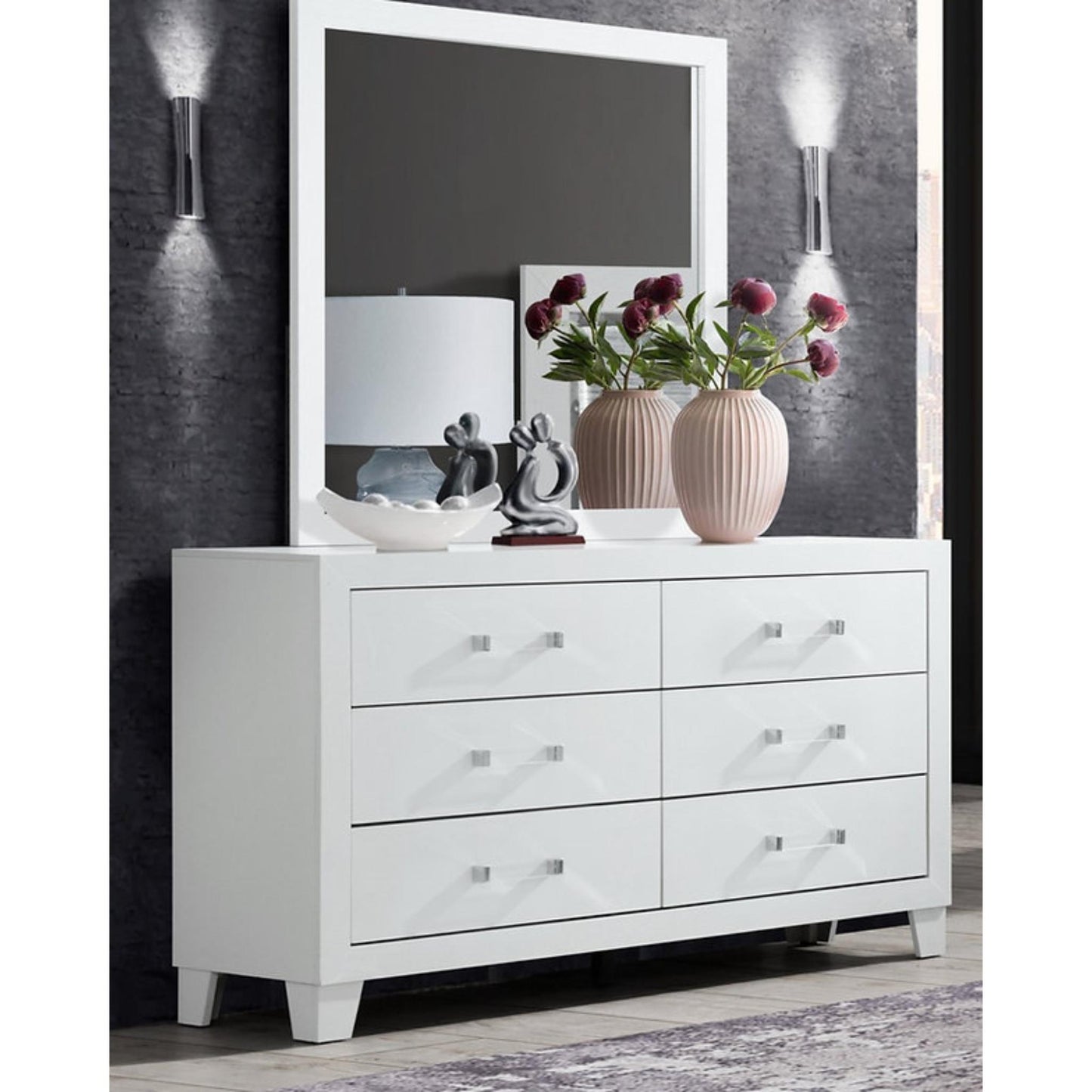 Lucia-White Dresser and Mirror