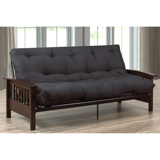 Metal Futon Frame With Espresso Wooden Arms