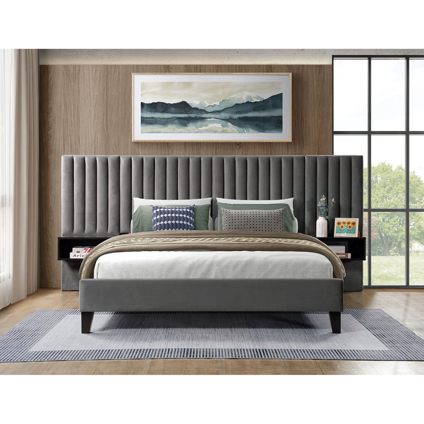King Bed IF 5561 - Beige / Grey