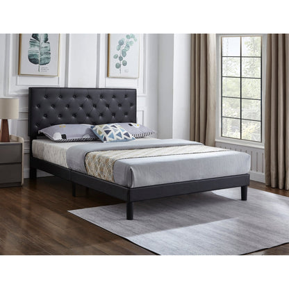 Full PU Bed IF 5380 - Black Leather / Grey Fabric