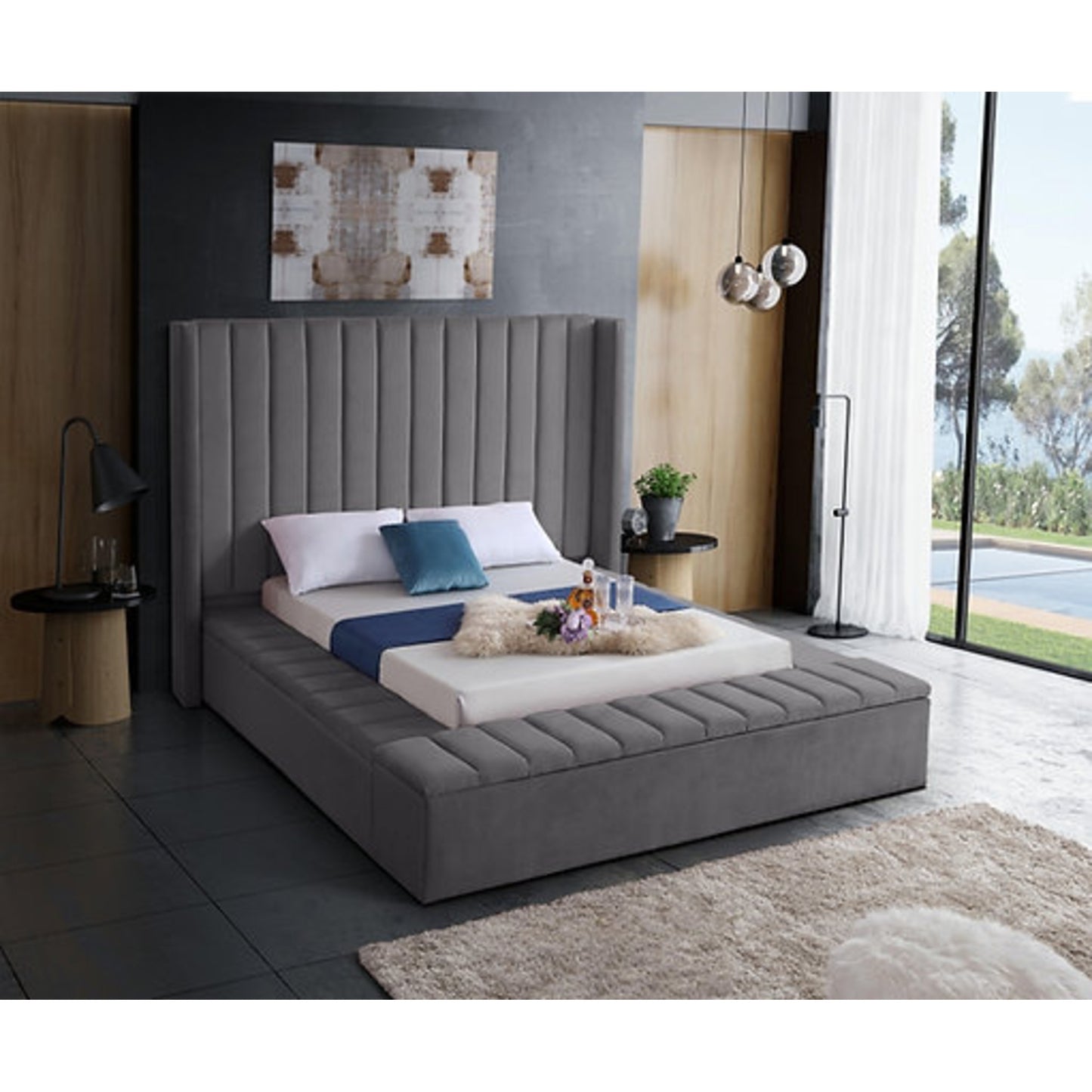 Queen Storage Platform Bed IF 5723 - Creme / Grey