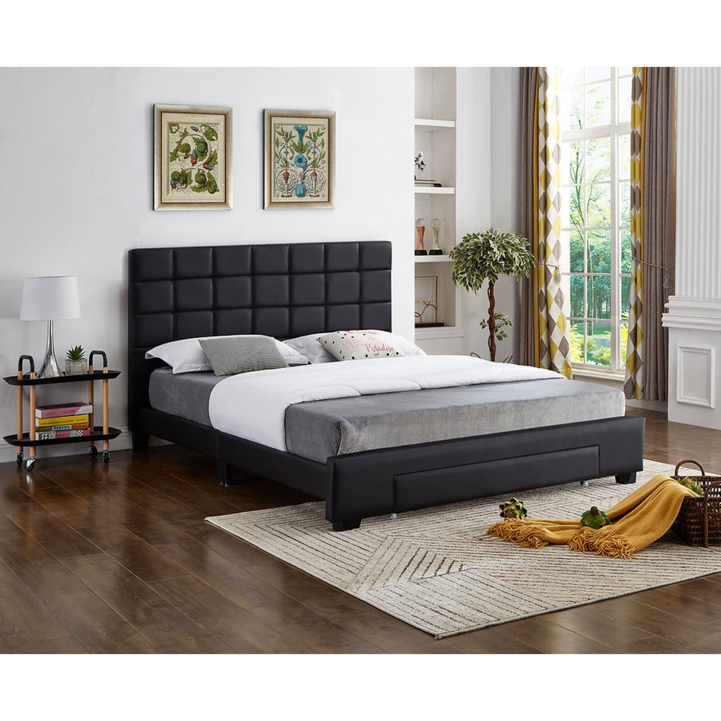 Queen Black PU Storage Platform Bed IF 5490