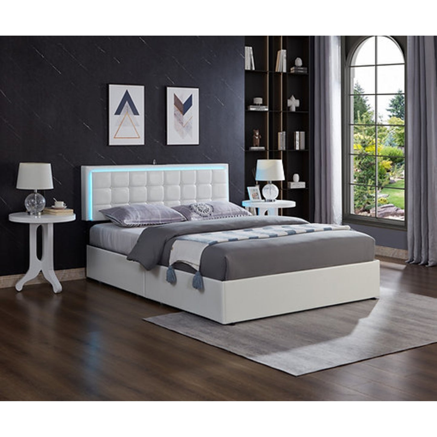 Queen Platform Bed IF 5400 -  Black PU / White PU