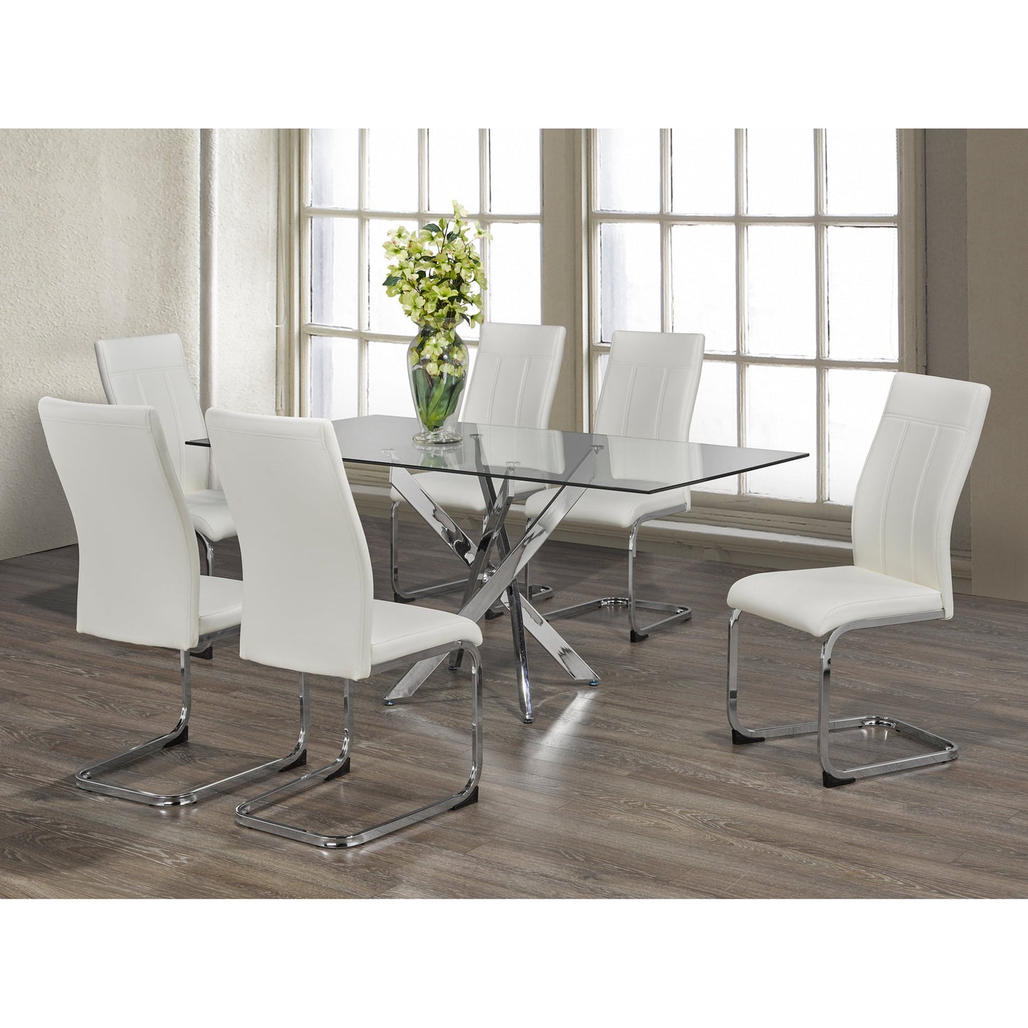 7pc Glass & Chrome Dining Set IF-1878