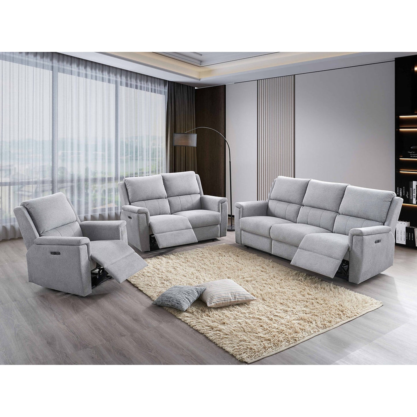 3pc Power Recliner Set IF 8150  - Stone PU / Grey Fabric