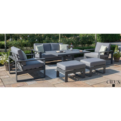 Versailles Outdoor Patio Aluminum Metal Loveseat Conversation Set with 2 Ottomans in Grey