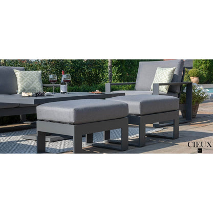 Versailles Outdoor Patio Aluminum Metal Loveseat Conversation Set with 2 Ottomans in Grey