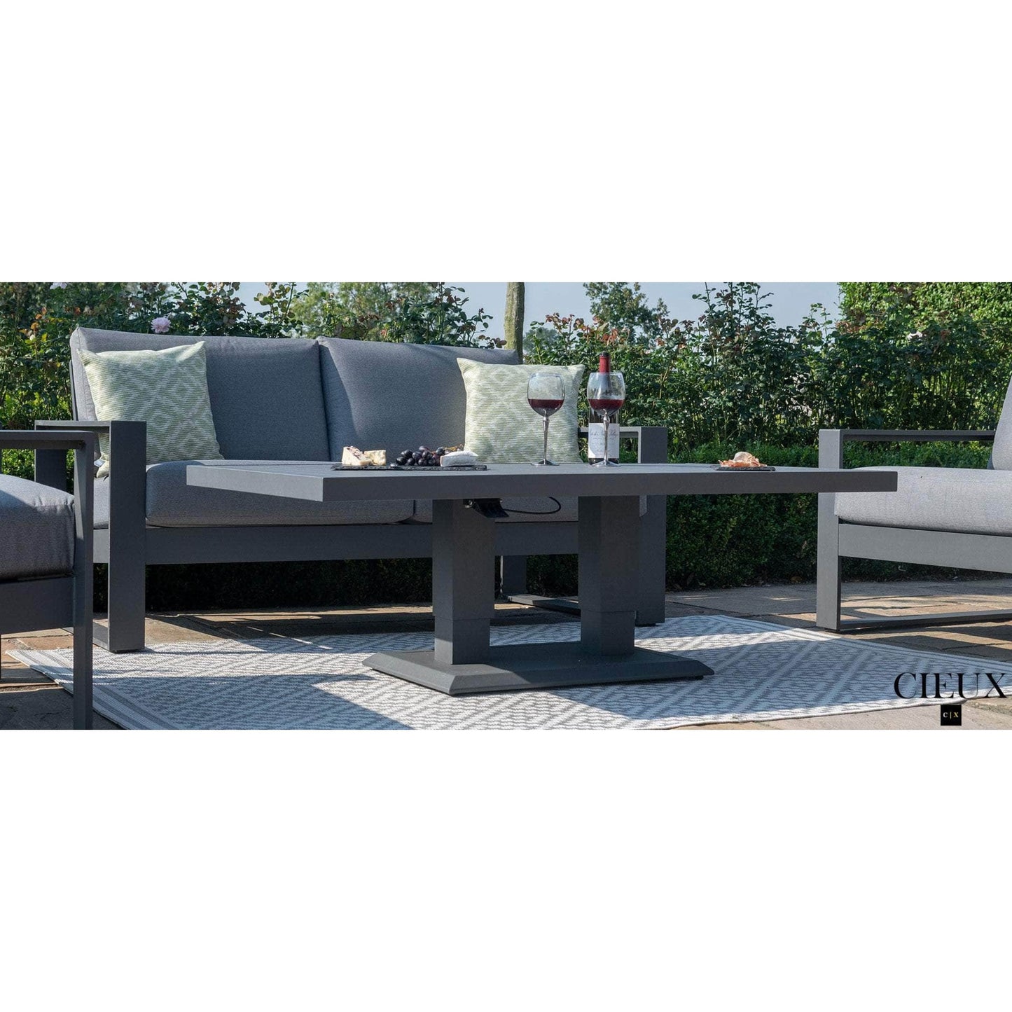 Versailles Outdoor Patio Aluminum Metal Loveseat Conversation Set with 2 Ottomans in Grey