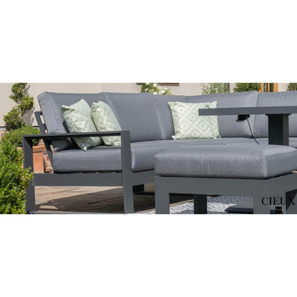 Versailles Outdoor Patio Aluminum Metal Corner Sectional Sofa Set with 2 Ottomans and Coffee Table in Grey