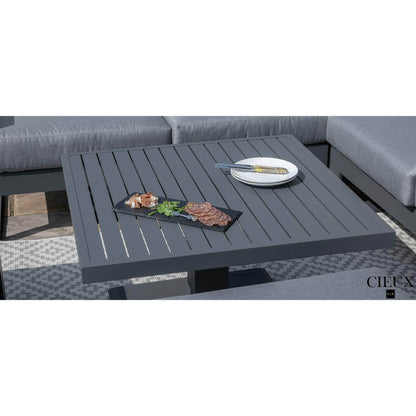 Versailles Outdoor Patio Aluminum Metal Corner Sectional Sofa Set with 2 Ottomans and Coffee Table in Grey