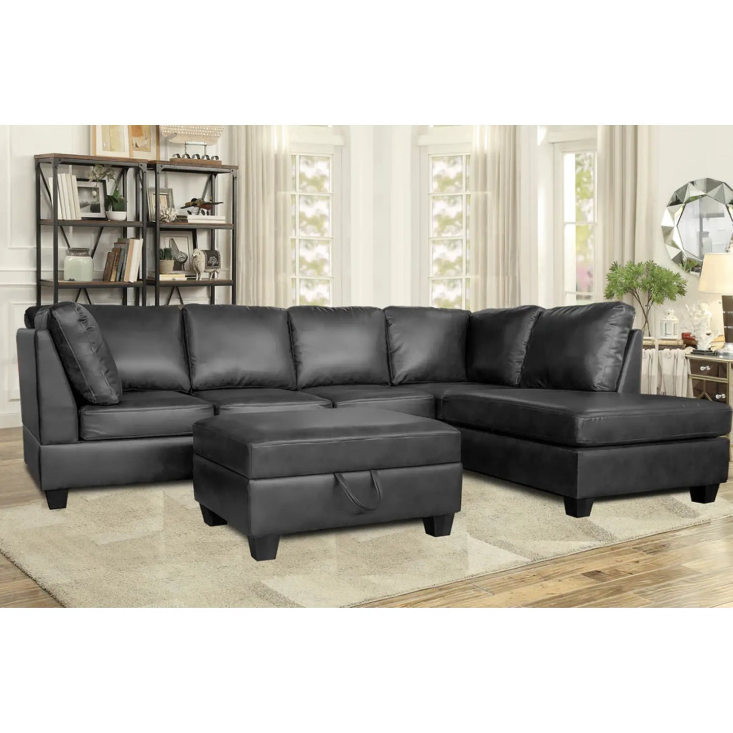 Julia Black/Brown  Leather Air Reversible  Sectional