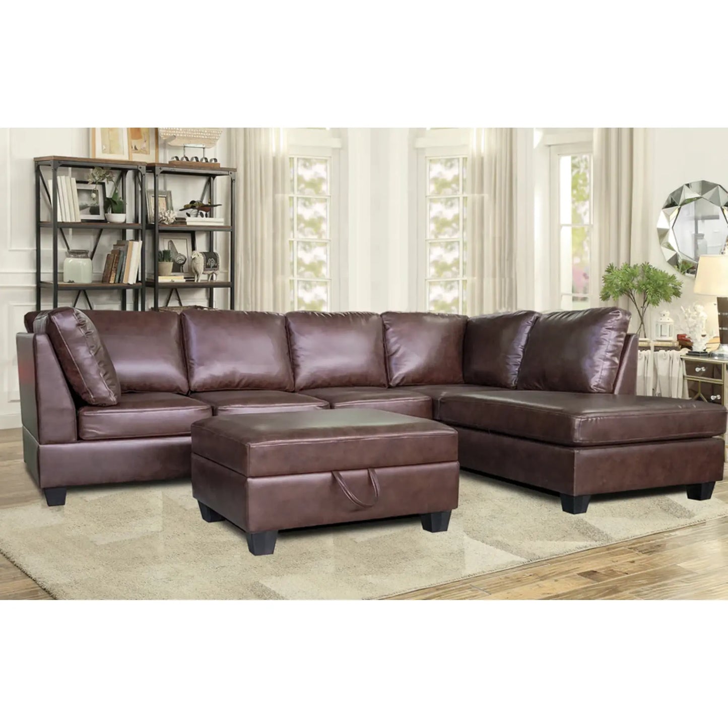 Julia Black/Brown  Leather Air Reversible  Sectional