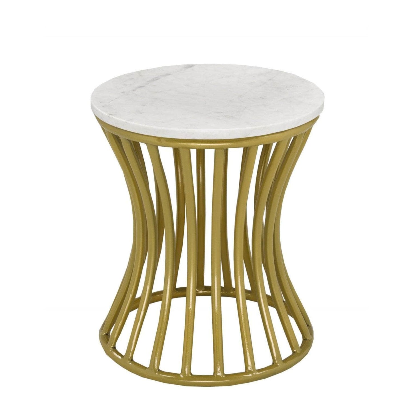 Chelsea Round Marble Top Accent Table in White and Gold