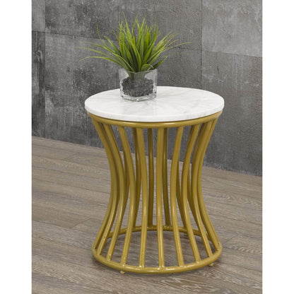 Chelsea Round Marble Top Accent Table in White and Gold