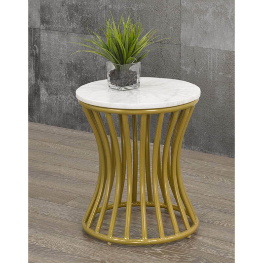 Chelsea Round Marble Top Accent Table in White and Gold