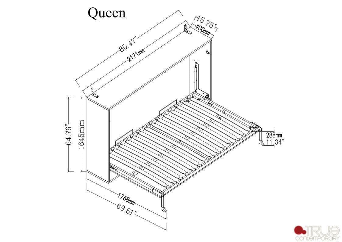 Heidi II Brown Horizontal Murphy Wall Pull Down Bed - Available in 3 Sizes