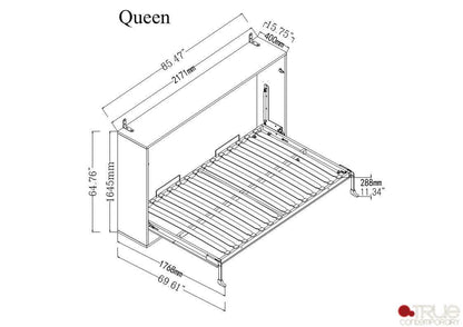 Heidi II Brown Horizontal Murphy Wall Pull Down Bed - Available in 3 Sizes