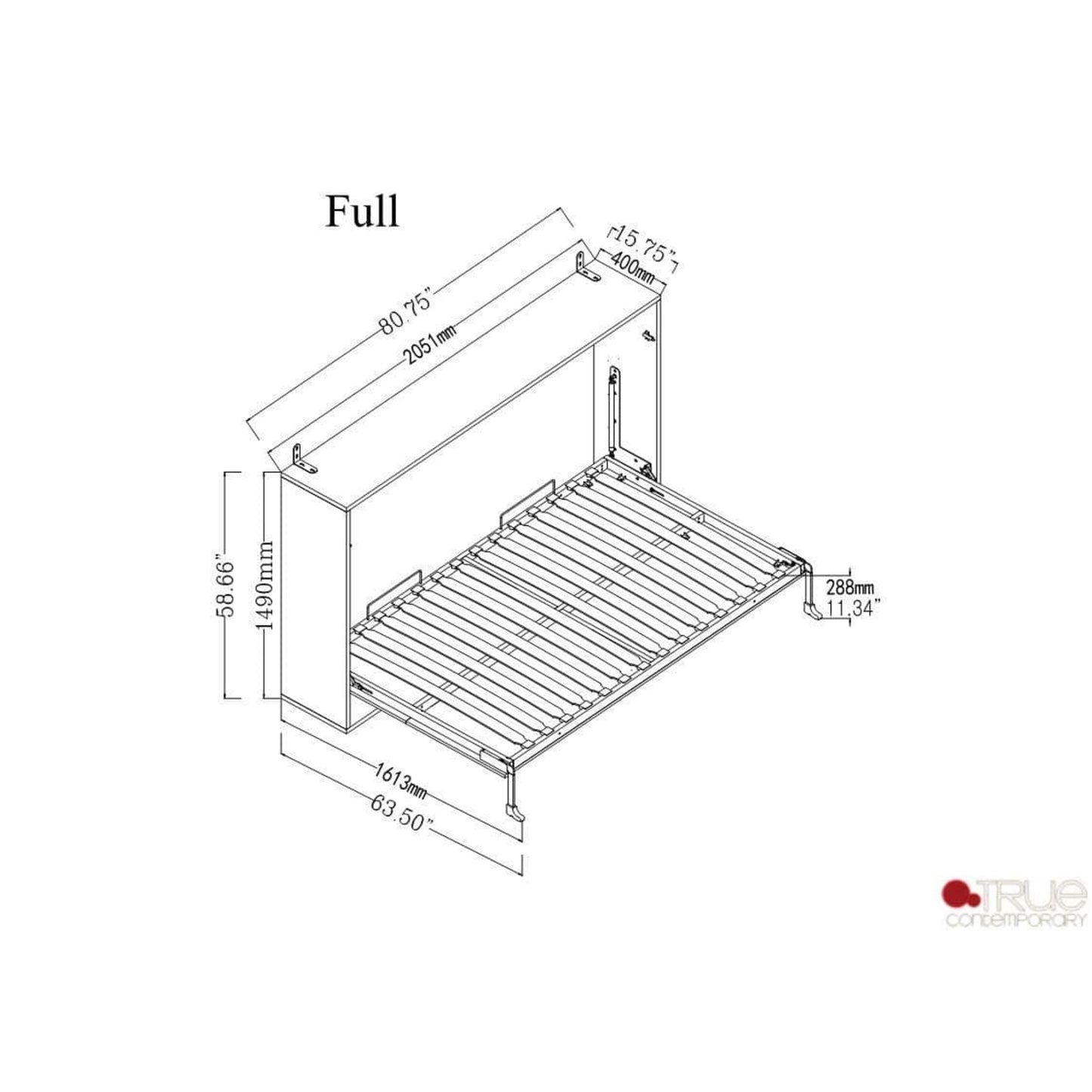 Heidi II Brown Horizontal Murphy Wall Pull Down Bed - Available in 3 Sizes