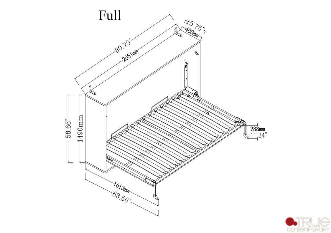 Heidi II Brown Horizontal Murphy Wall Pull Down Bed - Available in 3 Sizes