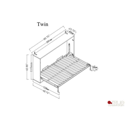 Heidi II Brown Horizontal Murphy Wall Pull Down Bed - Available in 3 Sizes