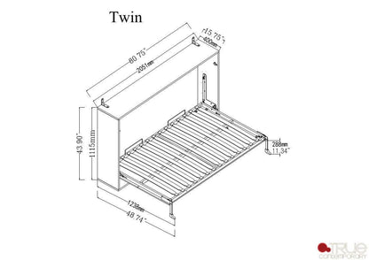 Heidi II Brown Horizontal Murphy Wall Pull Down Bed - Available in 3 Sizes